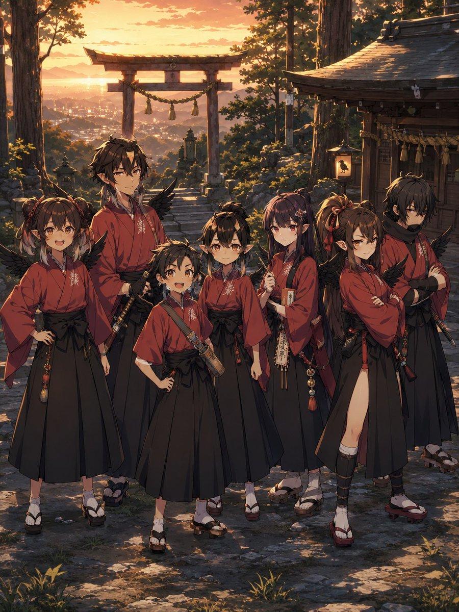 プロンプトのプレビュー: 鴉天狗神社アンサンブル