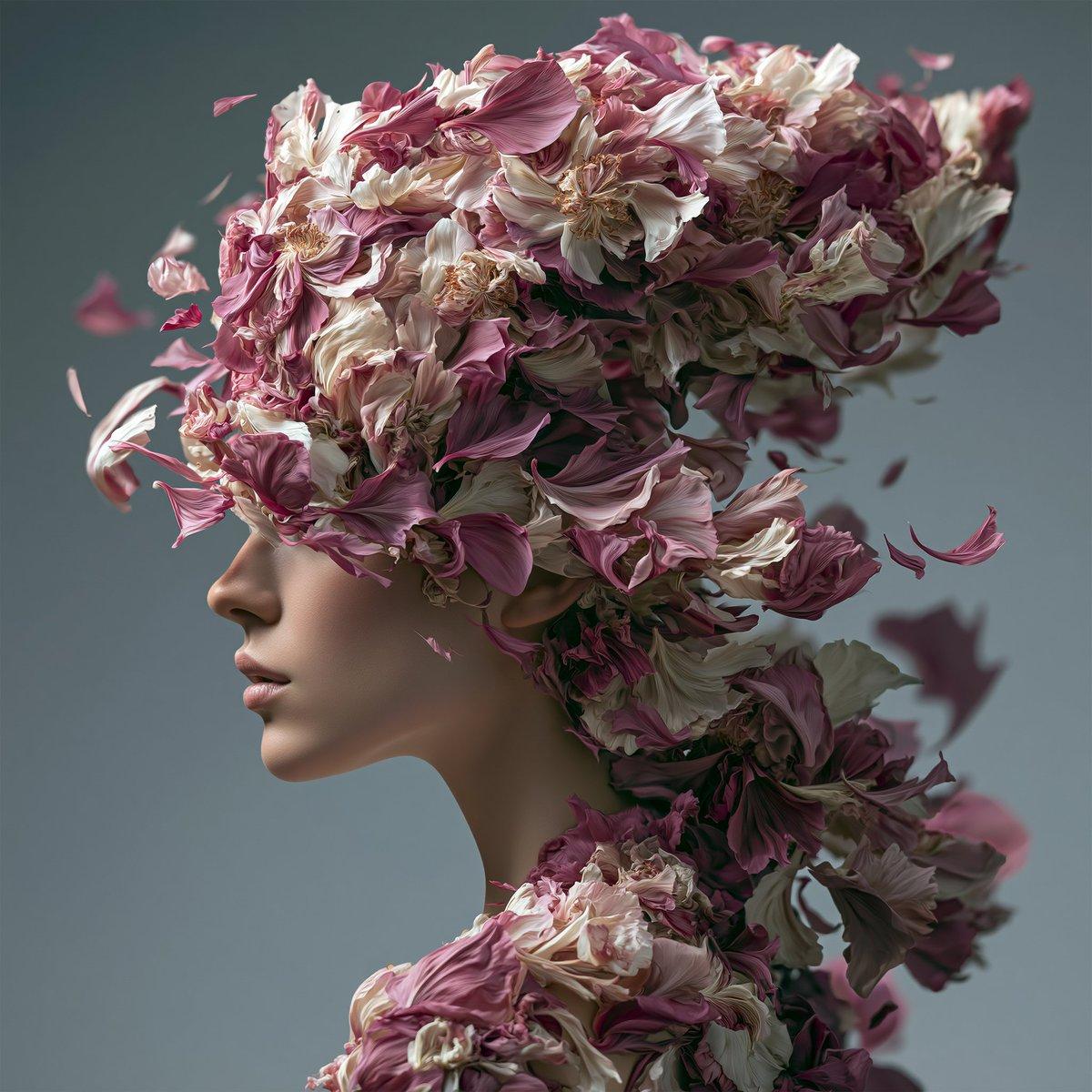 プロンプトのプレビュー: シュールな花びらのポートレート
