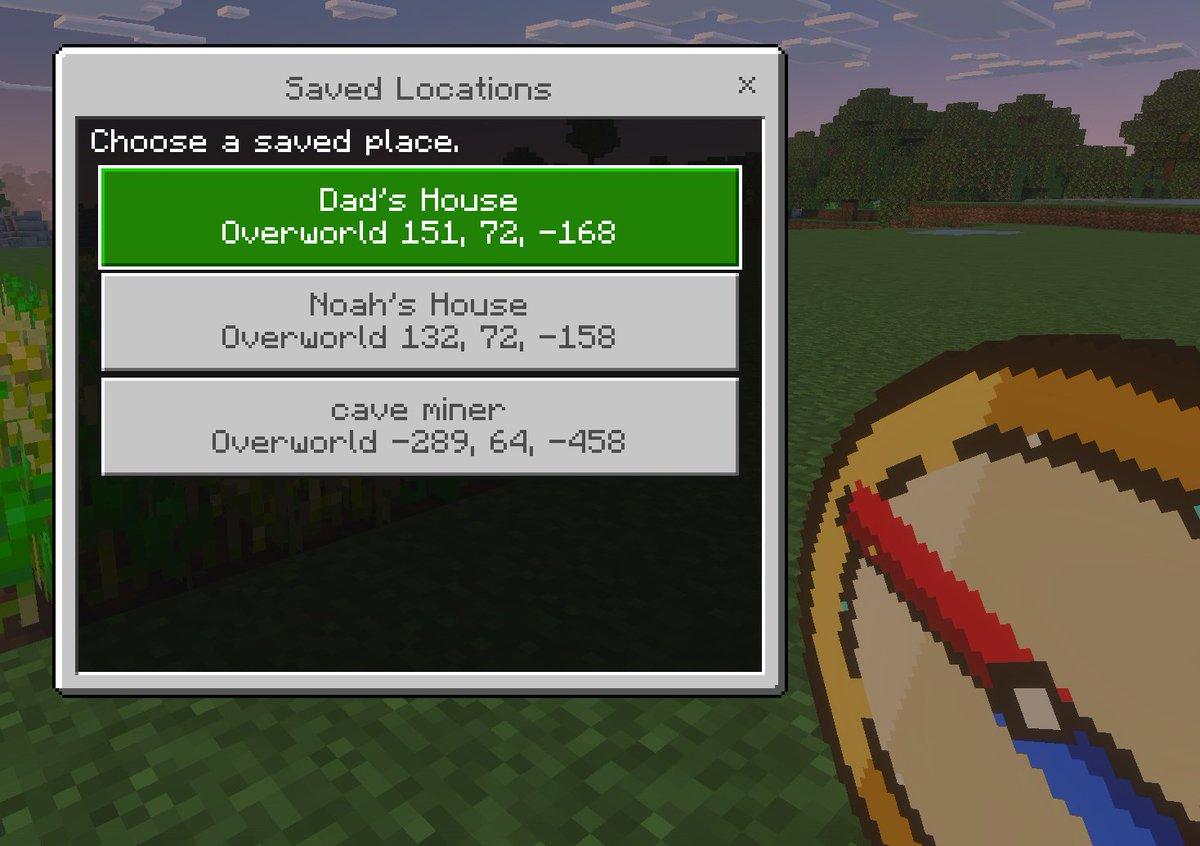 プロンプトのプレビュー: Minecraft 保存済みロケーションの UI モックアップ