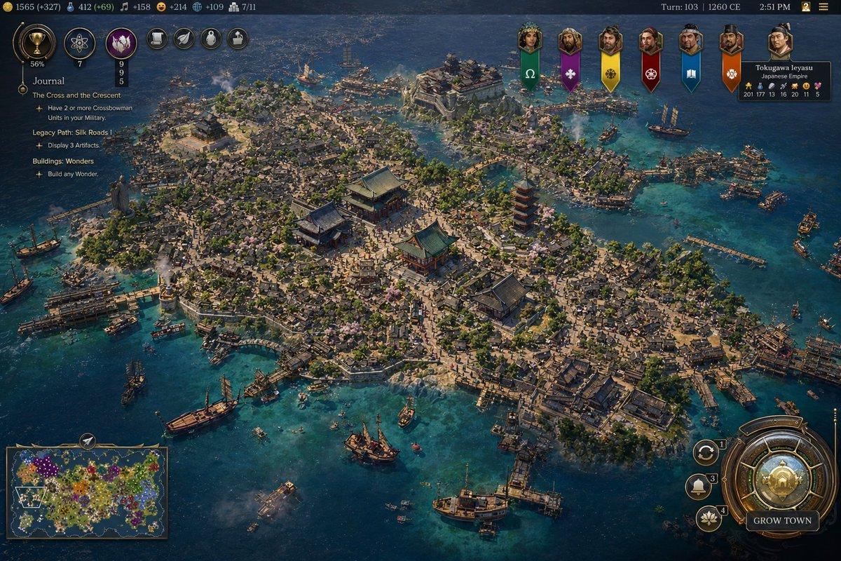 プロンプトのプレビュー: Civilization 風の日本の島都市