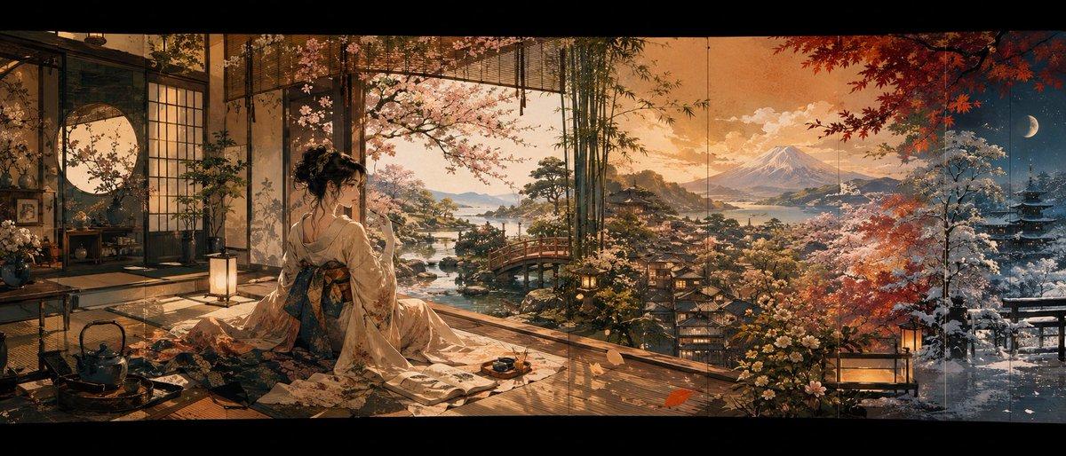 プロンプトのプレビュー: 四季の日本のパノラマ