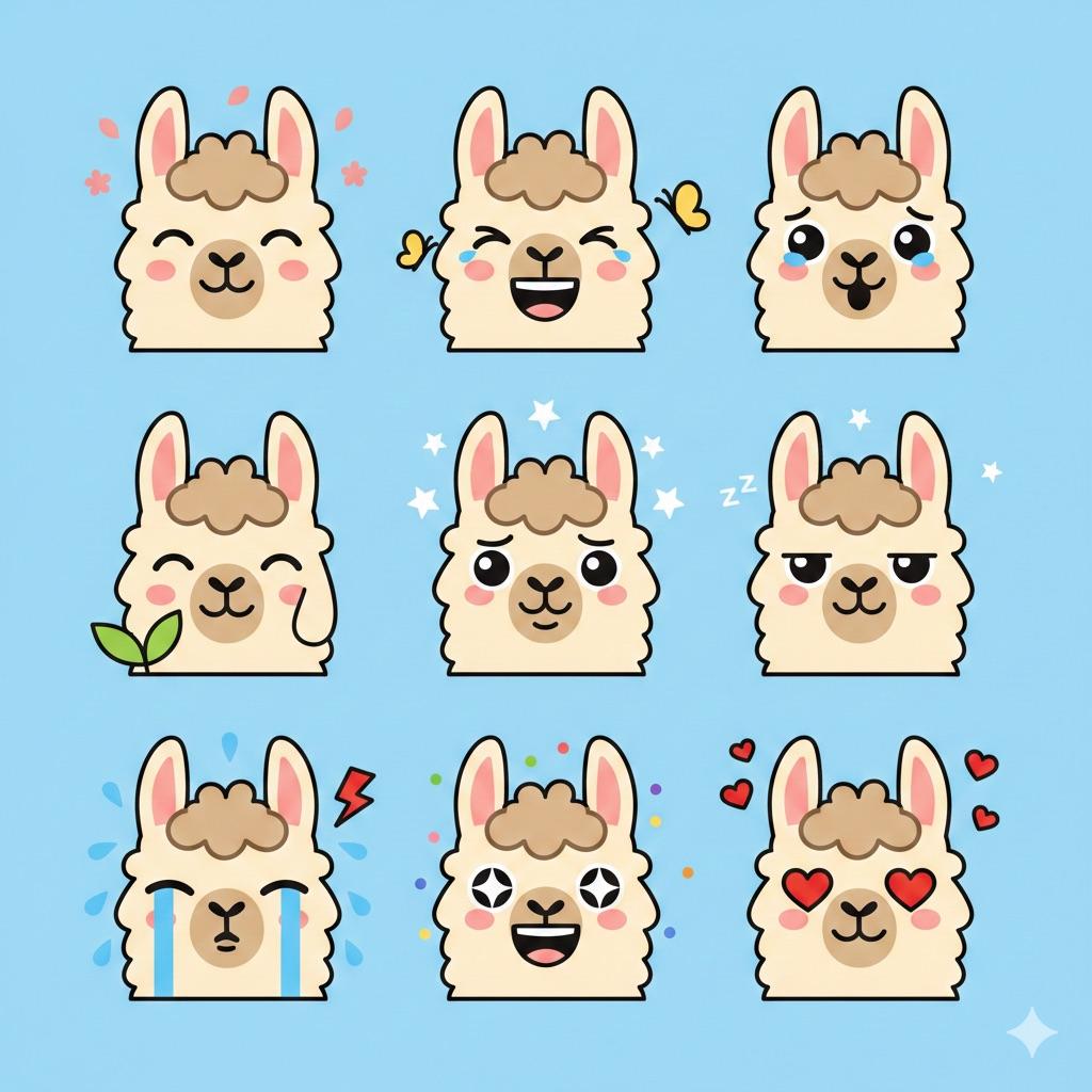 プロンプトのプレビュー: フラット ベクター ラマ 絵文字プロンプト