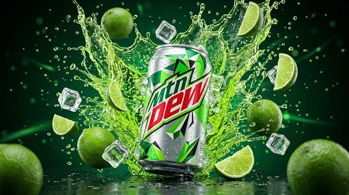 Promptforhåndsvisning: High-Contrast Mountain Dew Can Product Shot