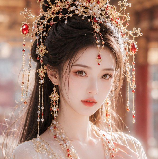 提示词预览: 华丽中式新娘肖像