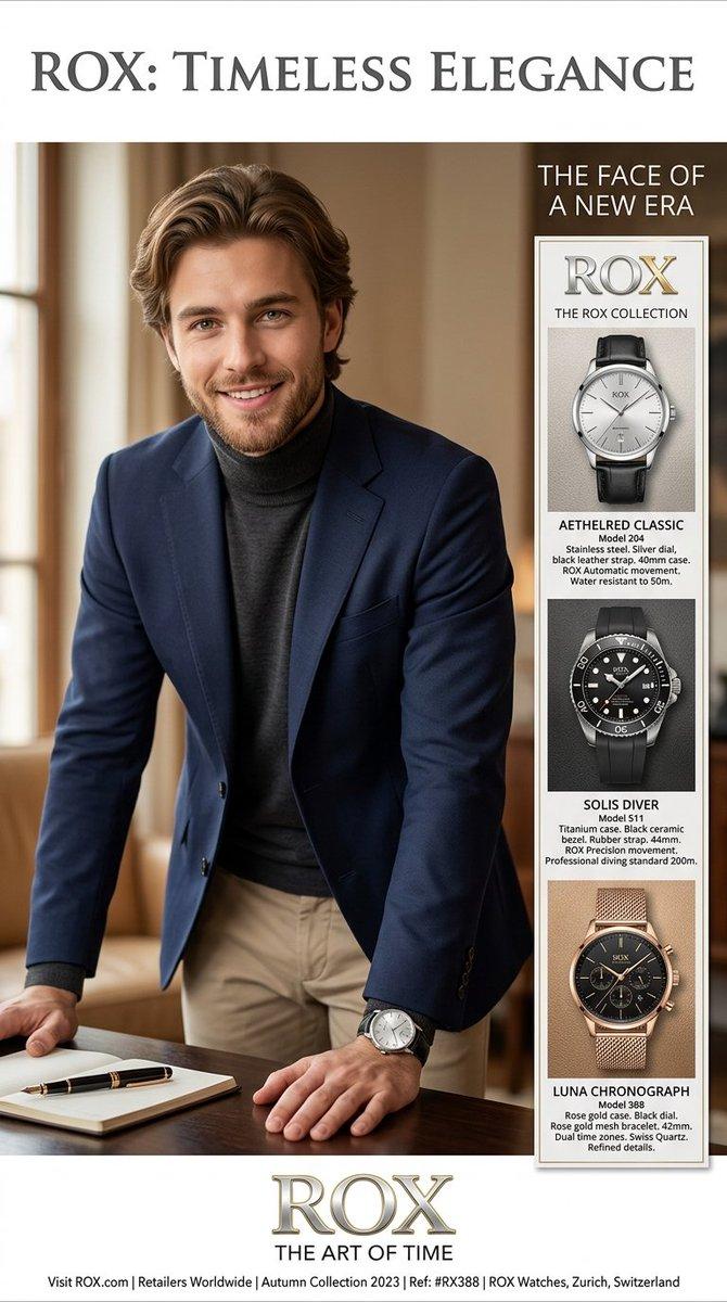 プロンプトのプレビュー: 高級時計の雑誌広告