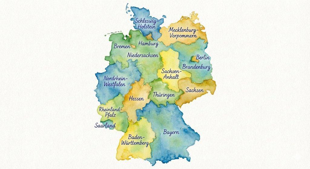 プロンプトのプレビュー: ドイツの州名入り水彩地図