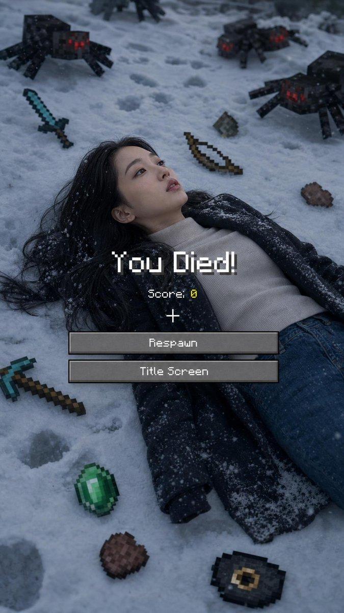 プロンプトのプレビュー: Minecraft の「You Died」画面風ポートレート
