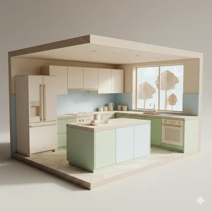 プロンプトのプレビュー: Origami Kitchen の断面図