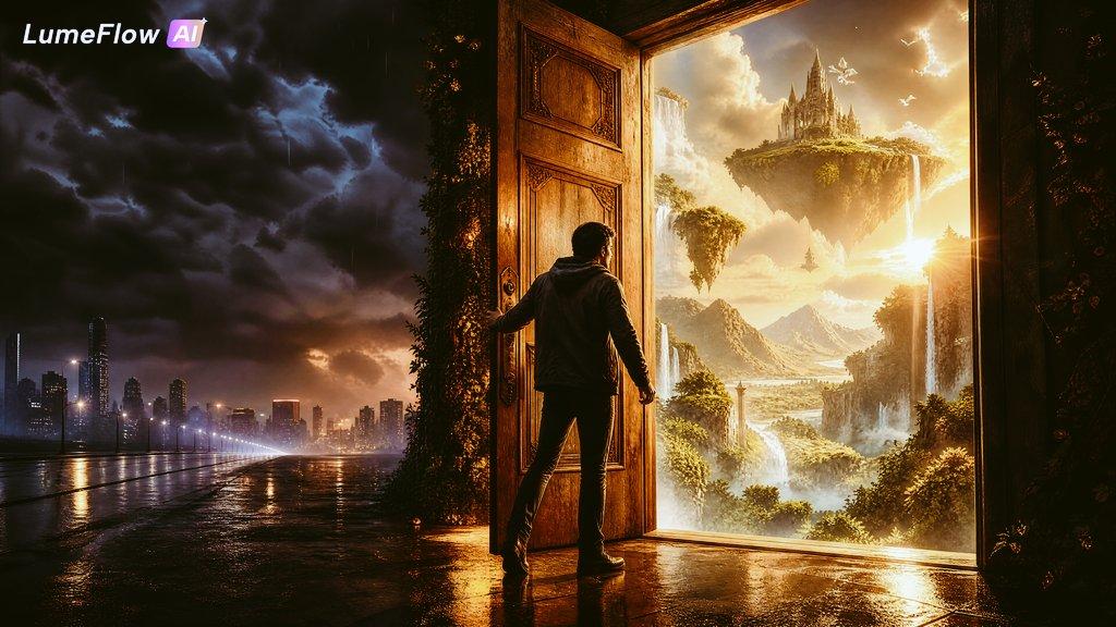 プロンプトのプレビュー: 異世界への扉:シュールなファンタジーアート