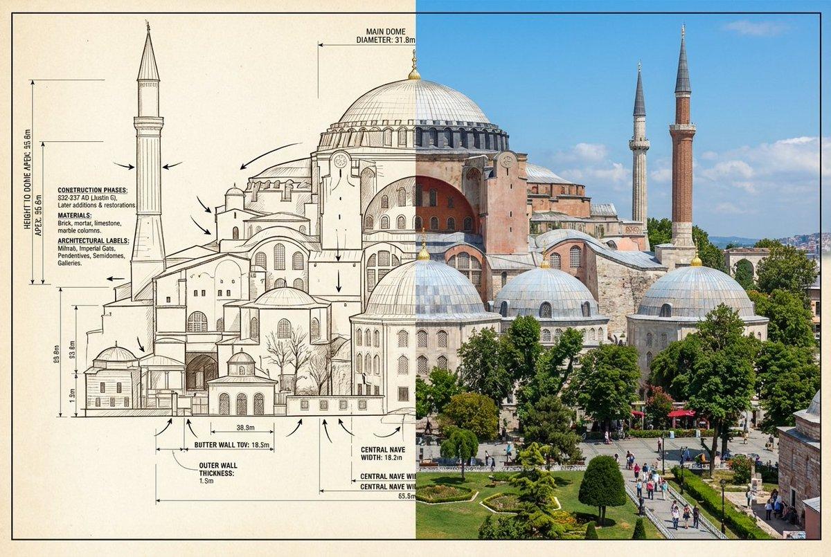 Promptvoorbeeld: Side-by-Side Architectural Comparison of Hagia Sophia