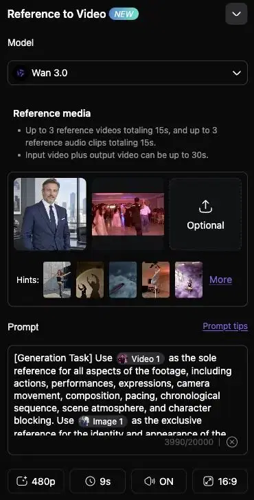 Supporto di riferimento Celebratory Dance e prompt nell'editor Collart Reference to Video