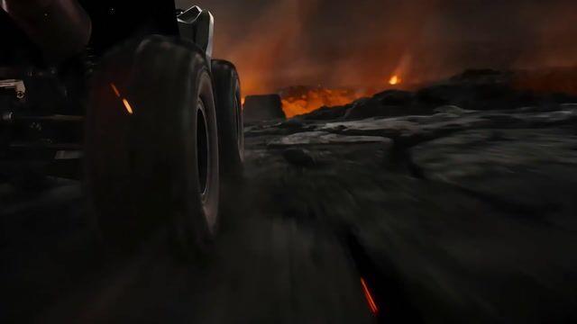 プロンプトのプレビュー: 溶岩地帯での ATV スタント