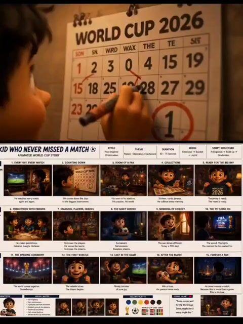 プロンプトのプレビュー: ピクサー風のサッカーへの情熱を描いたアニメーション