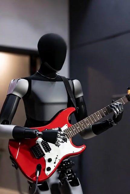 İstem önizlemesi: Tesla Optimus Elektrik Gitar Çalıyor Video İstemi
