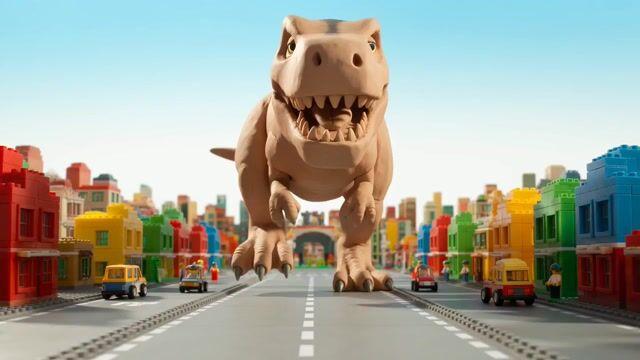 ตัวอย่างพรีวิวพรอมต์: ทีเร็กซ์ดินน้ำมันสุดอลังการ เดินย่ำไปทั่วเมือง LEGO