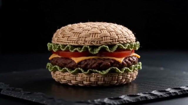 プロンプトのプレビュー: 編み込みハンバーガーの ASMR