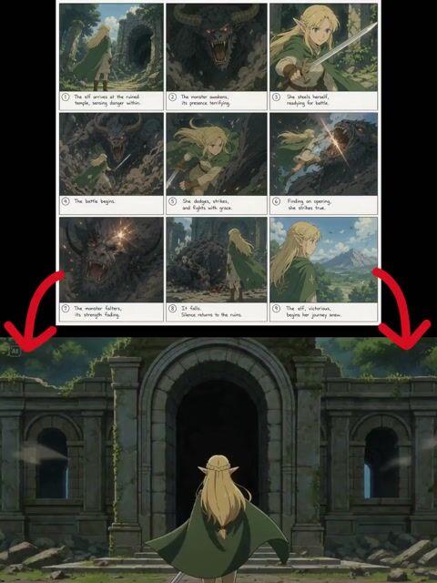 Prévia do prompt: Animação de Fantasia a partir de Storyboard