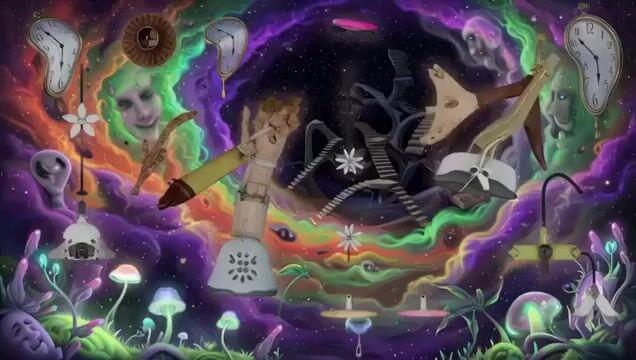 Anteprima del prompt: Fusione cosmica surrealista psichedelica