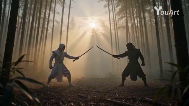 プロンプトのプレビュー: 壮大なシネマティック忍者戦闘シーン
