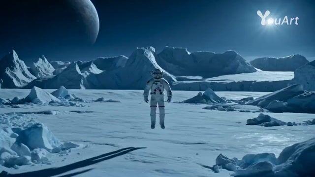 プロンプトのプレビュー: 宇宙飛行士が凍てついた太陽系外惑星で氷に適応したヒューマノイドに変身