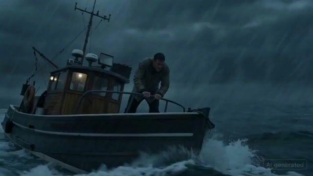 プロンプトのプレビュー: シーボートに乗った男性が海の怪物に襲われる