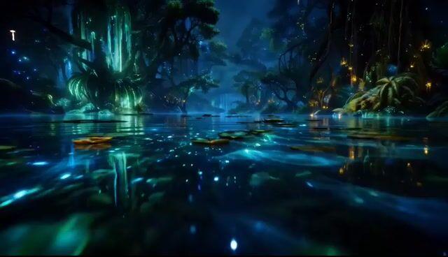 プロンプトのプレビュー: 生物発光する夜の水中生物