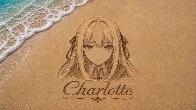 プロンプトのプレビュー: 砂浜のアニメ少女のイラストが波で消える様子