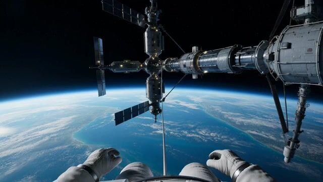 Pré-visualização do prompt: Prompt de vídeo de explosão em caminhada espacial e deriva giratória