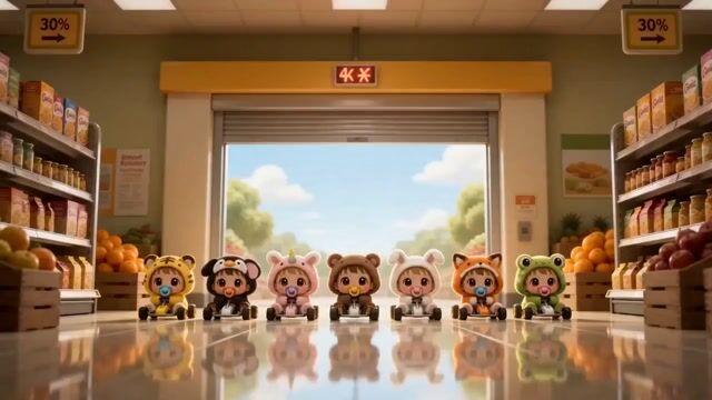 プロンプトのプレビュー: ちびっ子赤ちゃんのゴーカートレース・モンタージュ