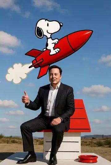 İstem önizlemesi: Grok Imagine istemi: Elon ve Snoopy bir roketin üzerinde