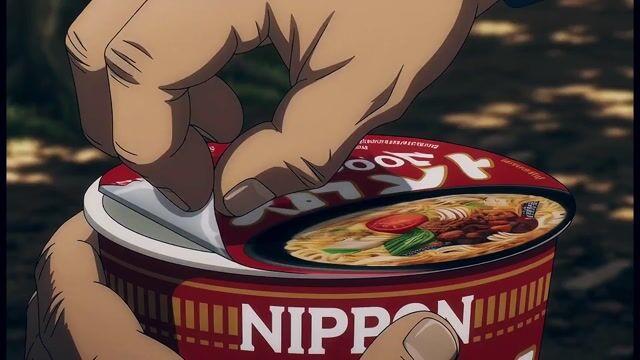プロンプトのプレビュー: アニメ風キャンプとカップ麺の調理
