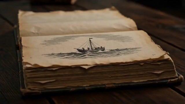 プロンプトのプレビュー: 古書の嵐の海ジオラマ