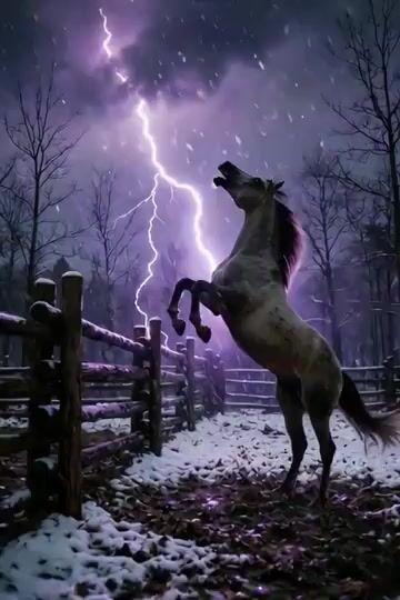 プロンプトのプレビュー: 雪の森を駆ける馬のシネマティックな映像
