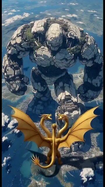 Pratinjau prompt: Robot vs Golden Dragon Epic Battle