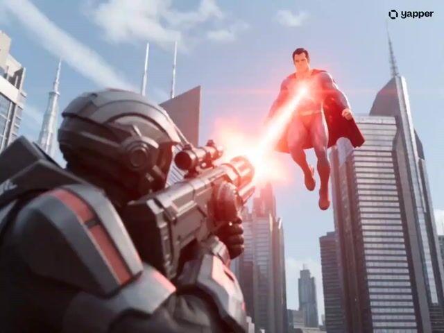プロンプトのプレビュー: スーパーマンのシネマティック・アクション・シークエンス