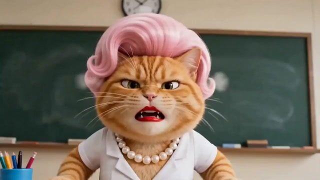 プロンプトのプレビュー: ADHD の猫先生を描いたコミカルな短編映画