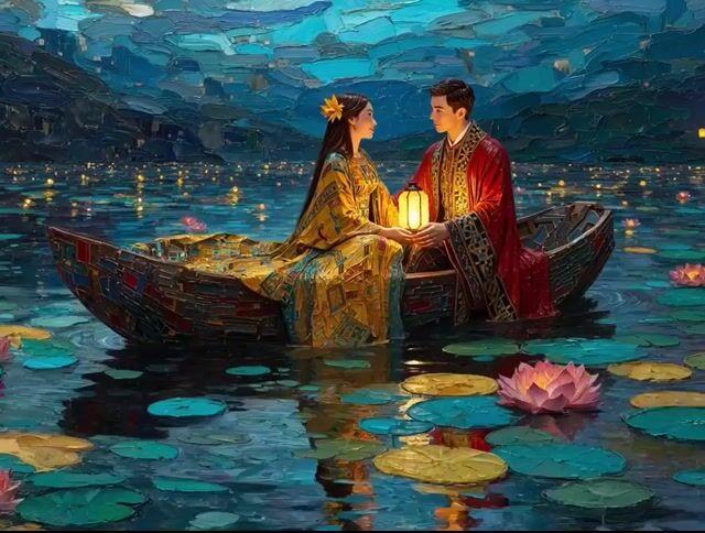 İstem önizlemesi: Klimt'ten Esinlenilmiş Aşıklar İmpasto Tablosu (Midjourney/Grok Imagine)