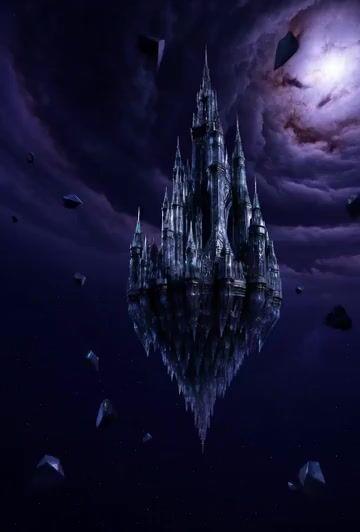 Anteprima del prompt: Castello di vetro fluttuante in una tempesta cosmica
