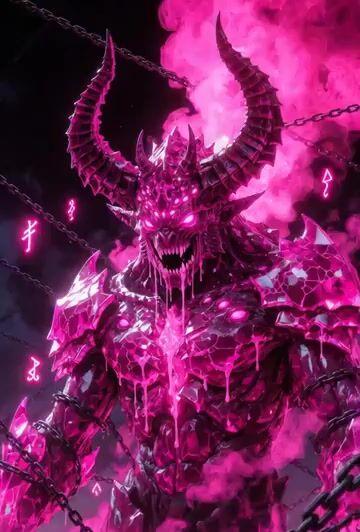 Promptvoorbeeld: Video prompt for a massive monstrous pink demon beast
