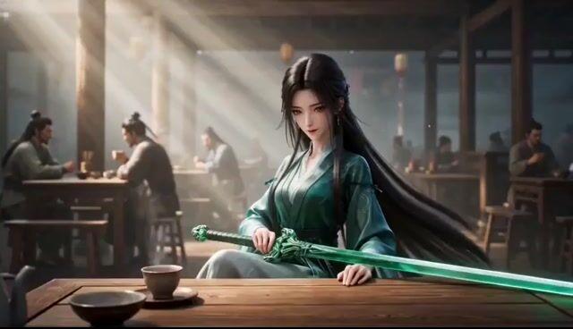 プロンプトのプレビュー: 優雅な武侠風茶館での戦闘アニメーション