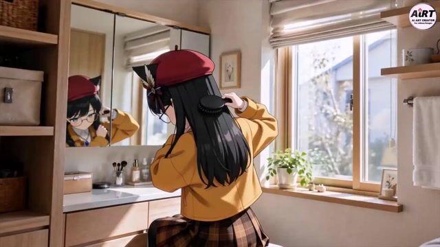 プロンプトのプレビュー: アニメキャラクターのメイクアップルーティン