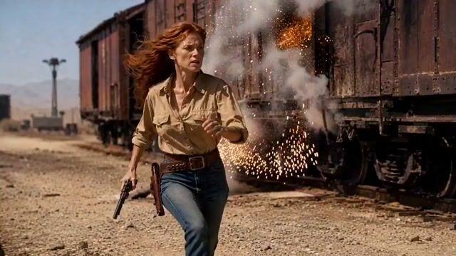 プロンプトのプレビュー: 90 年代アクション映画の操車場シーン