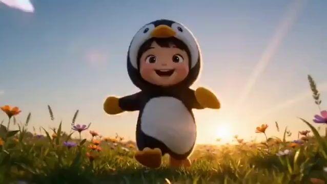 プロンプトのプレビュー: 3D ちびペンギンガールと蝶の追いかけっこ