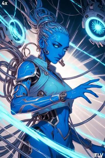Anteprima del prompt: Futuristic Blue Humanoid Tech Evolution