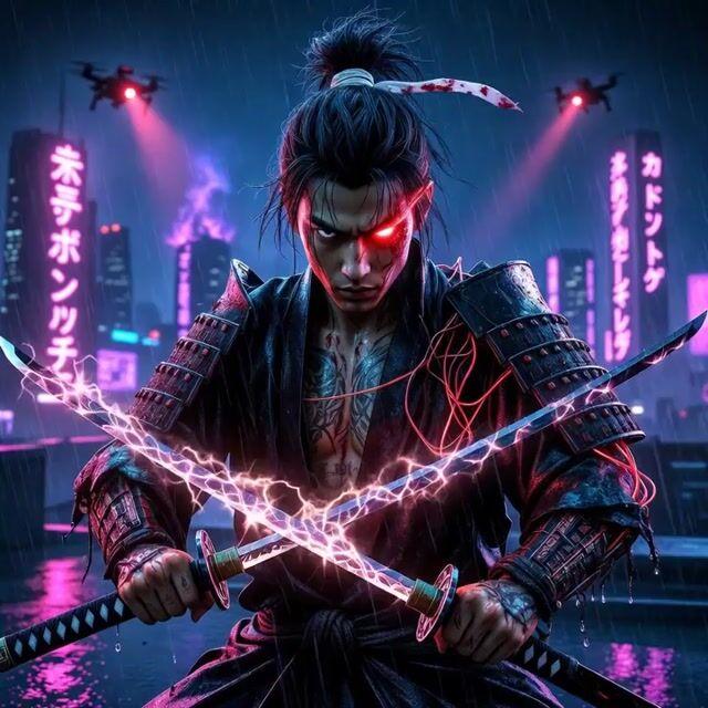 ตัวอย่างพรีวิวพรอมต์: แอนิเมชัน Cyberpunk Samurai Ronin