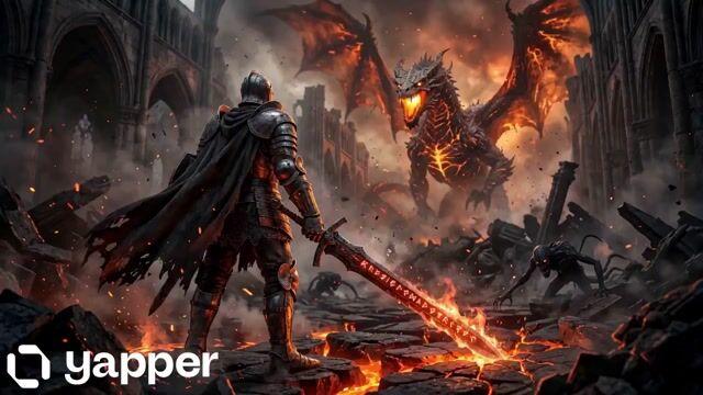 プロンプトのプレビュー: 騎士 vs ドラゴン:ダークファンタジーの戦い