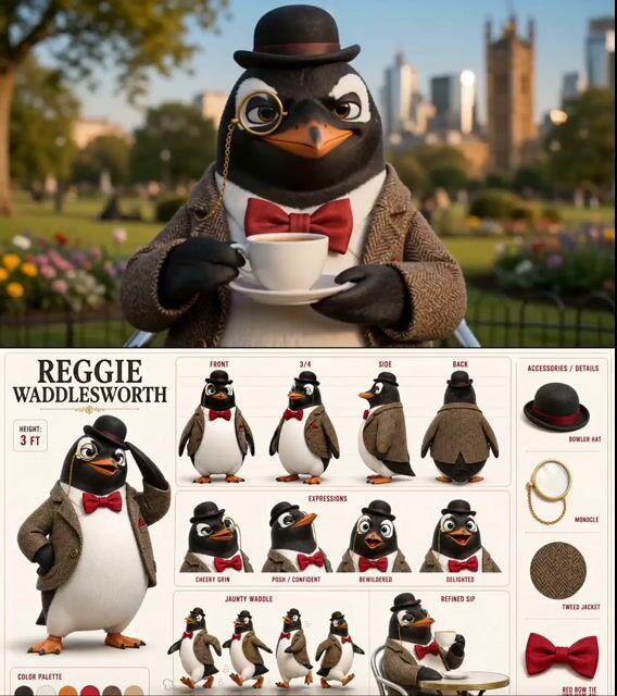 プロンプトのプレビュー: おしゃれなペンギンのモーニングコーヒー