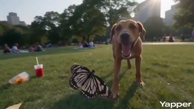 プロンプトのプレビュー: 賑やかなピクニック上空のバタフライ FPV ショット