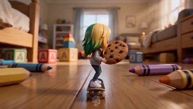 プロンプトのプレビュー: ミニチュアスケートボードのコメディチェイス