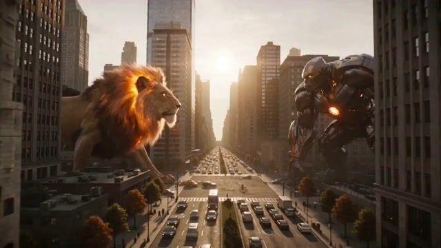 プロンプトのプレビュー: ファイア・ライオン vs メック・ウォリアー